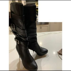 Black 4 Strap Platform Heel Boots